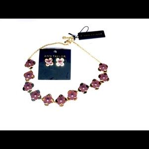 NWT ANN TAYLOR Resin Flower Earrings and Necklace In Vintage Burgundy